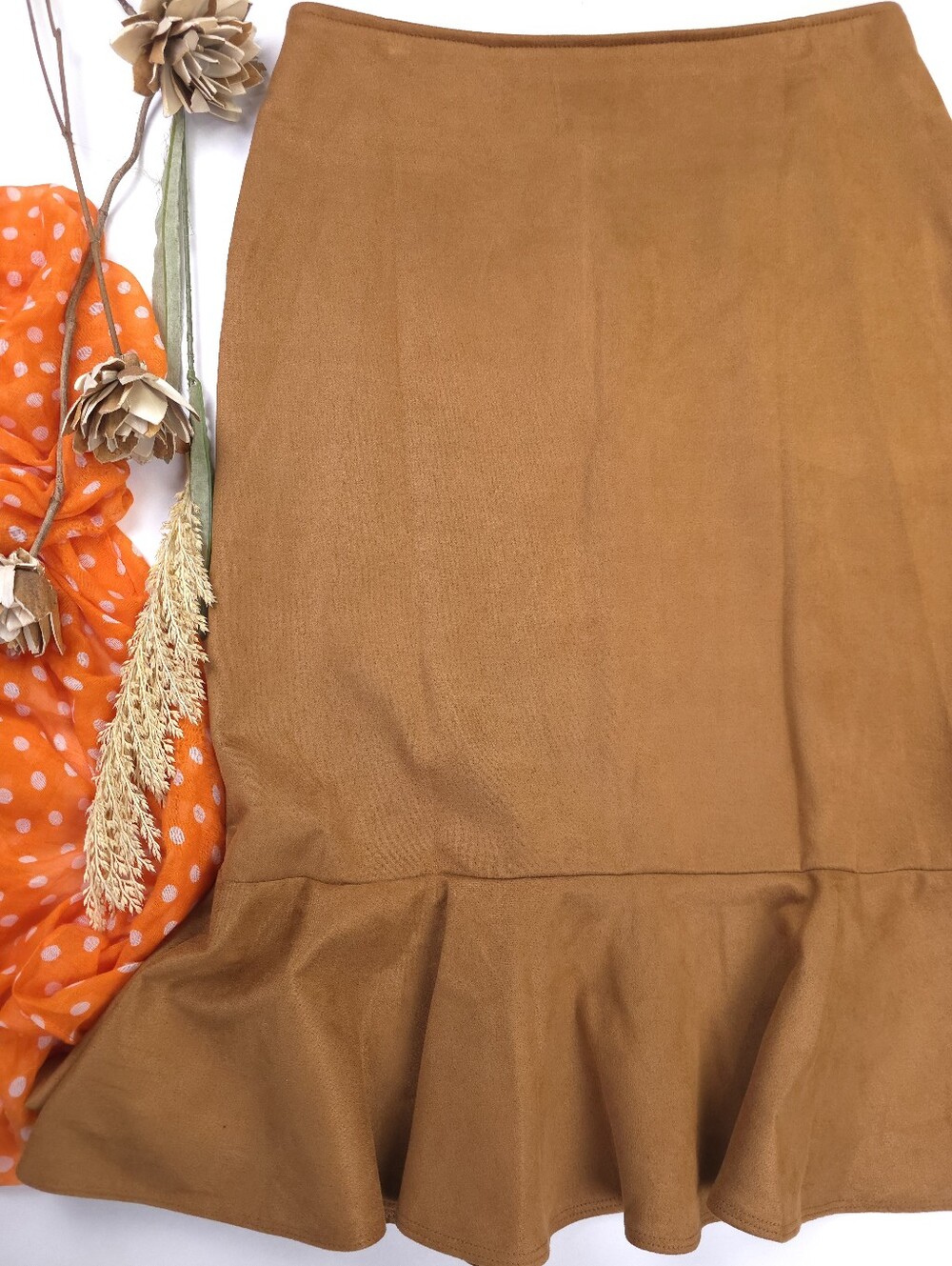 Ashley Stewart Tan Ruffle Hem A-Line Skirt Sz 14 / 16